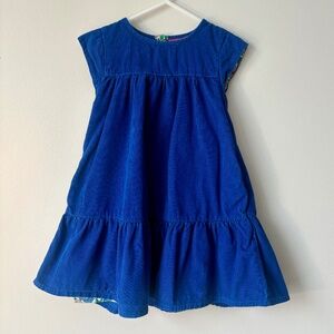 Mini Boden Dress Short Sleeve Blue Corduroy with colorful floral lining Size 4-5